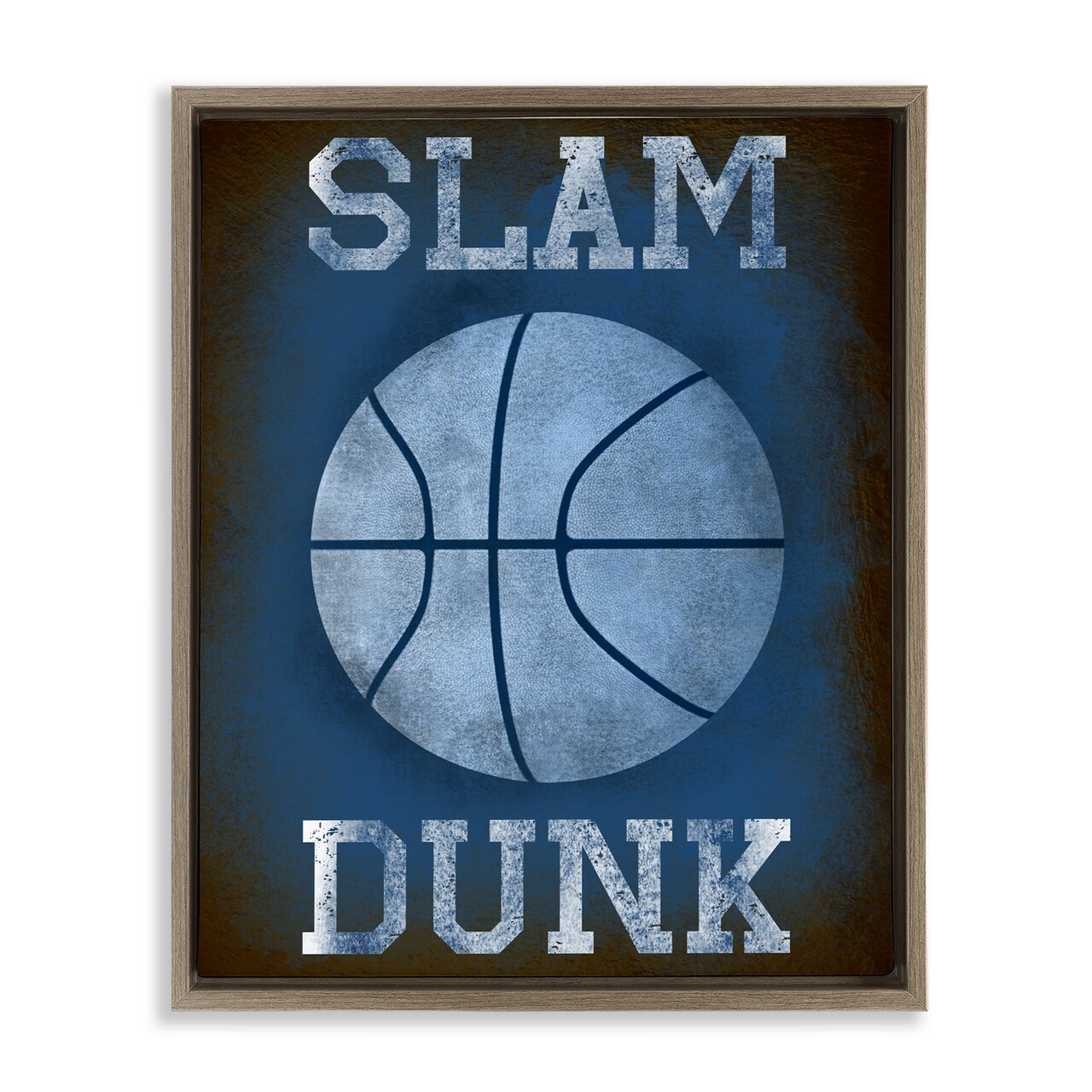 Stupell Industries Slam Dunk Navy Blue Sports Black Framed Floater Canvas Wall Art, design by Marcus Prime